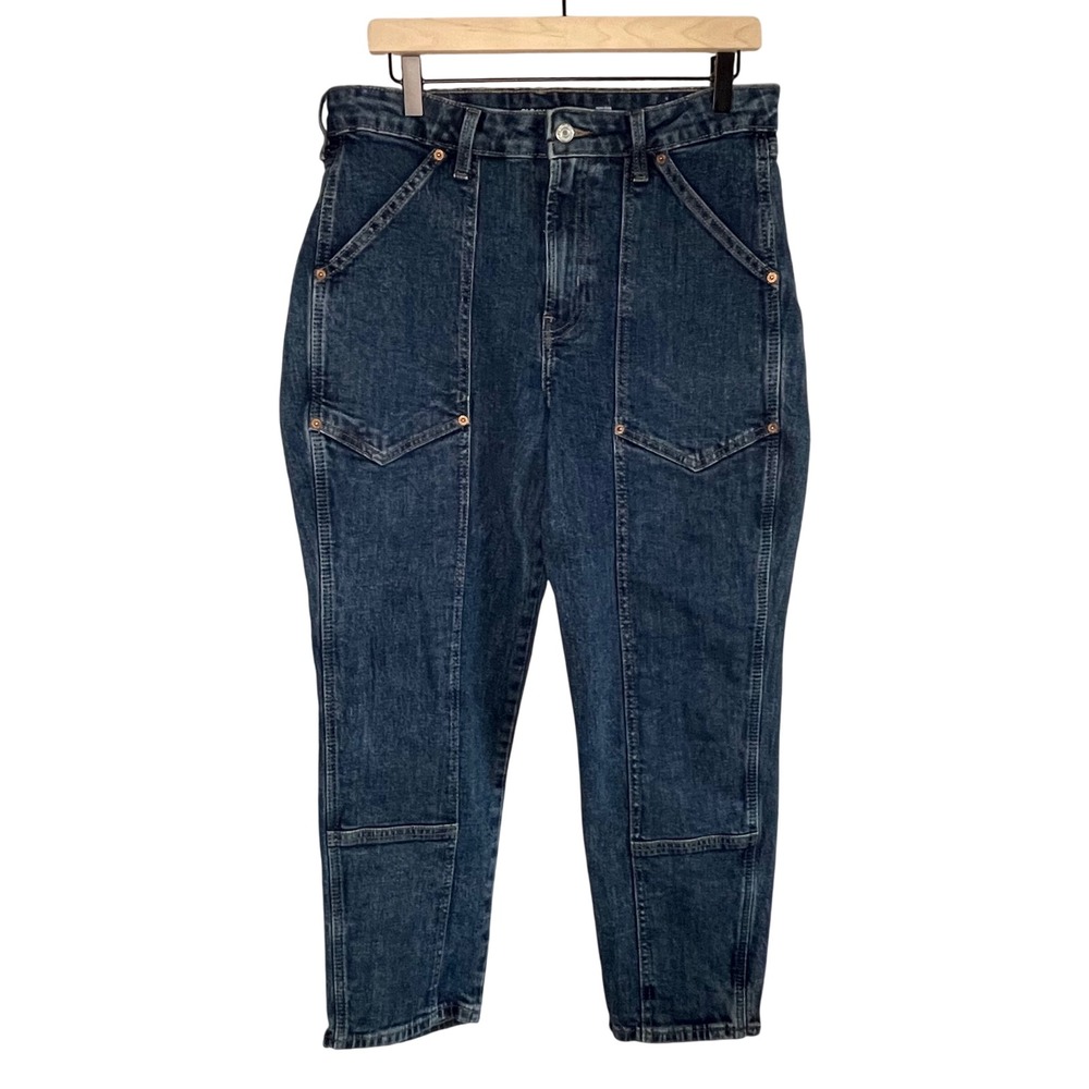 Old Navy OG‎ Straight Jeans High Waisted Dark Denim Utility Pants Womens Size 12